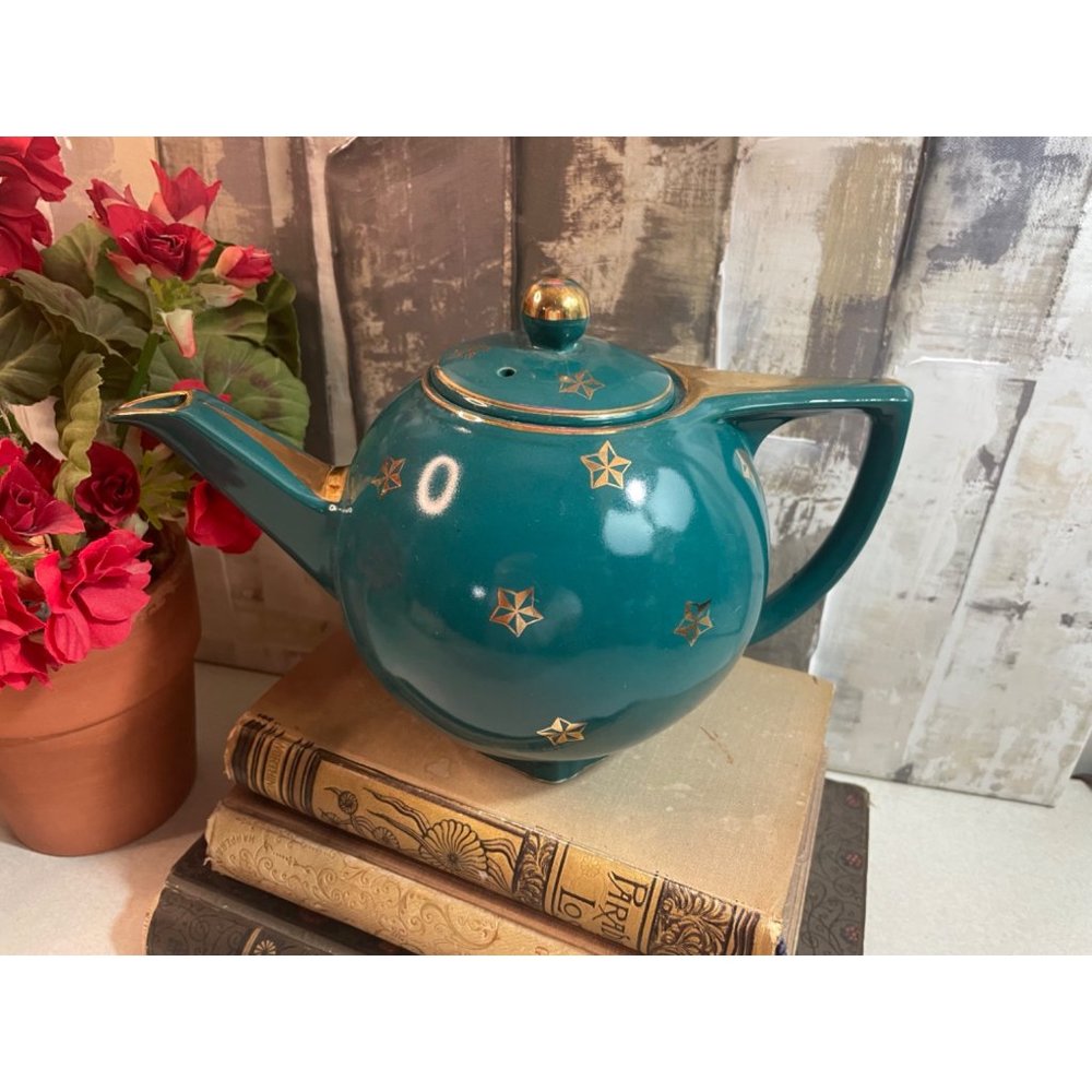 Hall Vintage Teal Star Teapot Tea Pot